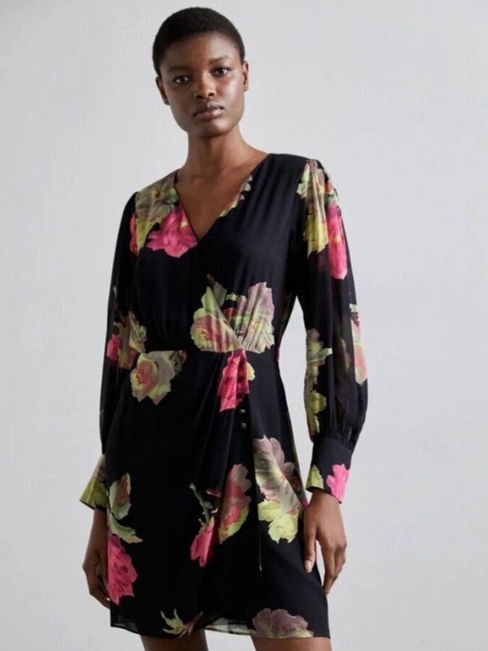 THE KOOPLES French Luxury Floral Wrap Mini Dress.  Romantic Parisian Chic NWT